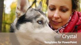  Presentation with blue eyes - Cool new slides with raci - woman and husky dog backdrop and a coral colored foreground