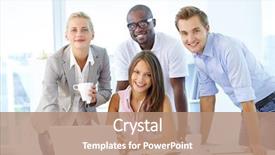  Presentation with young business people - Colorful presentation theme enhanced with racial - friendly young people working backdrop and a coral colored foreground