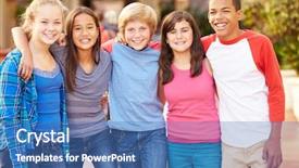  Presentation with mall - PPT theme featuring racial - group of children hanging background and a teal colored foreground