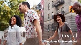  Presentation with street food new york - PPT layouts having racial - group of friends walking along background and a violet colored foreground