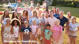  Presentation with racial - Audience pleasing theme consisting of racial - group portrait of people attending backdrop and a coral colored foreground