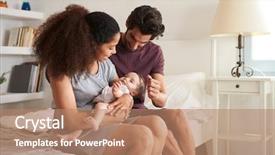  Presentation with new parents at home baby - PPT theme enhanced with racial - parents playing with baby daughter background and a coral colored foreground