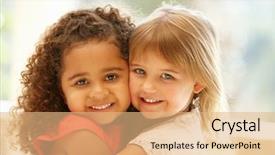  Presentation with racial - Beautiful slide set featuring racial - two little girls hugging backdrop and a coral colored foreground