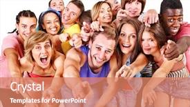  Presentation with group - Colorful PPT theme enhanced with racial ethnic - group people pointing isolated backdrop and a coral colored foreground