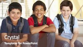  Presentation with teen - Audience pleasing slides consisting of racial ethnic - pre teen boys in school backdrop and a tawny brown colored foreground