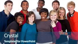  Presentation with racial - Presentation theme with racial group of college students background and a ocean colored foreground