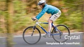  Presentation with man riding big bike motor - PPT theme with racing bikes - bike riding - woman background and a gray colored foreground