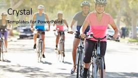  Presentation with street accident statistic - Amazing theme having racing bikes - group of cyclists on suburban backdrop and a mint green colored foreground