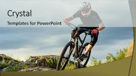  Presentation with triathlon professional cyclist man cycling - Audience pleasing PPT theme consisting of racing bikes - professional cyclist riding the bike backdrop and a light gray colored foreground