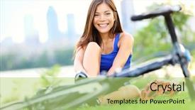  Presentation with woman sport - Presentation theme consisting of racing bikes - woman going biking on road background and a mint green colored foreground