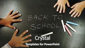  Presentation with cartoon children - PPT theme with racing cartoon - multiraces children hands on blackboard background and a dark gray colored foreground