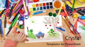  Presentation with car racing - Audience pleasing PPT theme consisting of racing cartoon - police car on outdoor child backdrop and a coral colored foreground