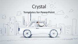  Presentation with driving - Amazing slide set having racing cartoon - young man driving car made backdrop and a  colored foreground