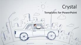  Presentation with car racing - PPT theme having racing cartoon - young man driving car made background and a sky blue colored foreground