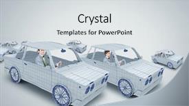  Presentation with sleepy yawning man driving car - Beautiful slide deck featuring racing cartoon - young man driving car made backdrop and a light gray colored foreground