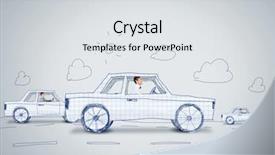  Presentation with car racing - Cool new PPT theme with racing cartoon - young man driving car made backdrop and a  colored foreground