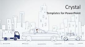  Presentation with sleepy yawning man driving car - Presentation design featuring racing cartoon - young man driving car made background and a  colored foreground