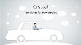  Presentation with car racing - Cool new PPT theme with racing cartoon - young man driving car made backdrop and a sky blue colored foreground