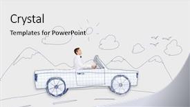  Presentation with sleepy yawning man driving car - Audience pleasing presentation theme consisting of racing cartoon - young man driving car made backdrop and a white colored foreground