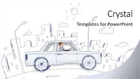  Presentation with sleepy yawning man driving car - PPT layouts with racing cartoon - young man driving car made background and a  colored foreground