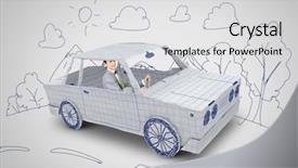  Presentation with sleepy yawning man driving car - PPT theme having racing cartoon - young man driving car made background and a  colored foreground