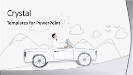  Presentation with sleepy yawning man driving car - Slides having racing cartoon - young man driving car made background and a  colored foreground