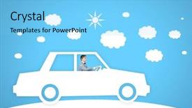  Presentation with driving - Cool new presentation theme with racing cartoon - young man driving drawn car backdrop and a  colored foreground