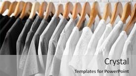  Presentation with grey black white - Audience pleasing theme consisting of rack - black grey and white t-shirts backdrop and a light gray colored foreground