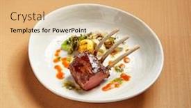  Presentation with main course - Colorful presentation design enhanced with rack-of-lamb-in-white backdrop and a coral colored foreground