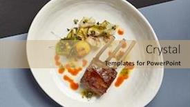  Presentation with main course - Cool new PPT layouts with rack-of-lamb-in-white backdrop and a coral colored foreground