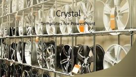  Presentation with automobile - Presentation design having rack with car wheels in automobile store background and a violet colored foreground
