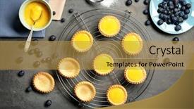  Presentation with heating and cooling - Audience pleasing slide set consisting of rack with delicious crispy tart backdrop and a gold colored foreground