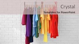  Presentation with brick wall - Cool new slides with rack with rainbow clothes near brick wall backdrop and a soft green colored foreground
