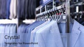  Presentation with boutique - Slide deck with rack with suit jackets background and a light blue colored foreground