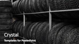  Presentation with tires - Cool new slide set with rack with variety of car backdrop and a dark gray colored foreground