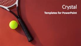  Presentation with tennis - PPT layouts with racket and ball over maroon background and a tawny brown colored foreground