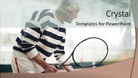  Presentation with tennis - Slides having rackets - grey-haired tennis player with racket background and a light gray colored foreground