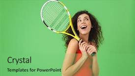  Presentation with professional tennis player athlete man - Presentation theme enhanced with rackets - image of attractive female tennis background and a  colored foreground
