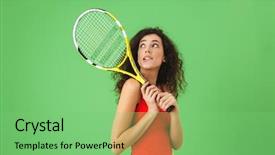  Presentation with professional tennis player athlete man - Amazing PPT theme having rackets - image of young female tennis backdrop and a  colored foreground