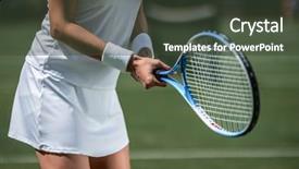  Presentation with professional tennis player athlete man - Slides enhanced with rackets - tennis player in sportswear background and a tawny brown colored foreground