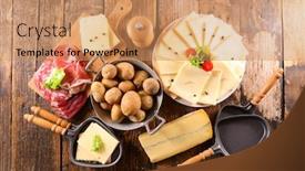  Presentation with potato - Slides consisting of raclette-cheese-with-ham background and a coral colored foreground