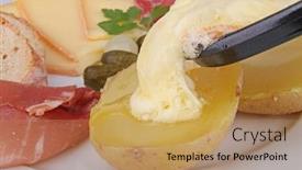  Presentation with cheese plate parmesan cheddar gouda - Presentation theme having raclette-cheese-with-ham background and a coral colored foreground