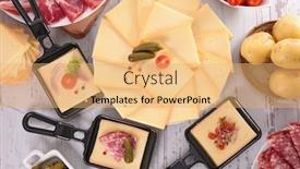  Presentation with potato - Beautiful PPT theme featuring raclette cheese with salami potato and cheese backdrop and a yellow colored foreground