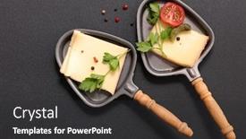  Presentation with cream cheese and fruit sandwich - Colorful PPT theme enhanced with raclette-cheese backdrop and a dark gray colored foreground