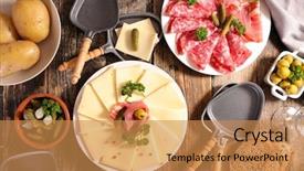  Presentation with party - Cool new slide deck with raclette party backdrop and a gold colored foreground
