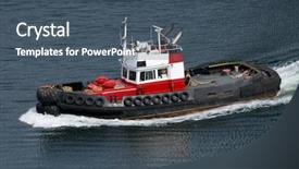  Presentation with stretch - Theme consisting of radar boat - red and white harbour-tug background and a ocean colored foreground