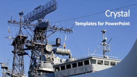  Presentation with battleship - Colorful PPT theme enhanced with radar boat - wwii era us battleship backdrop and a teal colored foreground