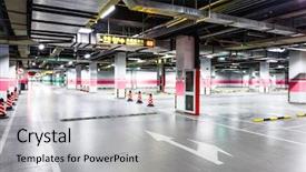  Presentation with empty - Slide deck with radial arrows - empty underground parking background and a light gray colored foreground