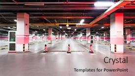  Presentation with traffic engineering parking - PPT layouts having radial arrows - empty underground parking background and a mint green colored foreground
