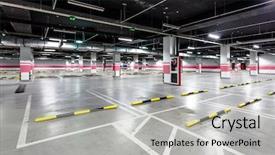  Presentation with empty - Audience pleasing slide deck consisting of radial arrows - empty underground parking backdrop and a light gray colored foreground